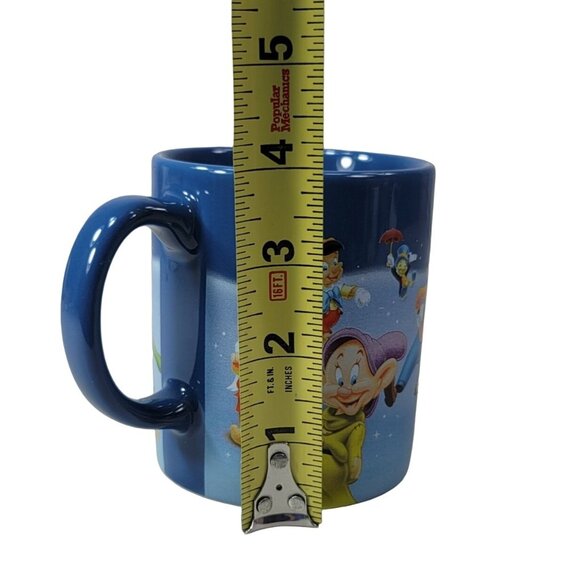 Disney Multi Characters Mug Blue Tinkerbell Grumpy Dopey Dwarfs Mickey Pinnochio - Picture 10 of 10